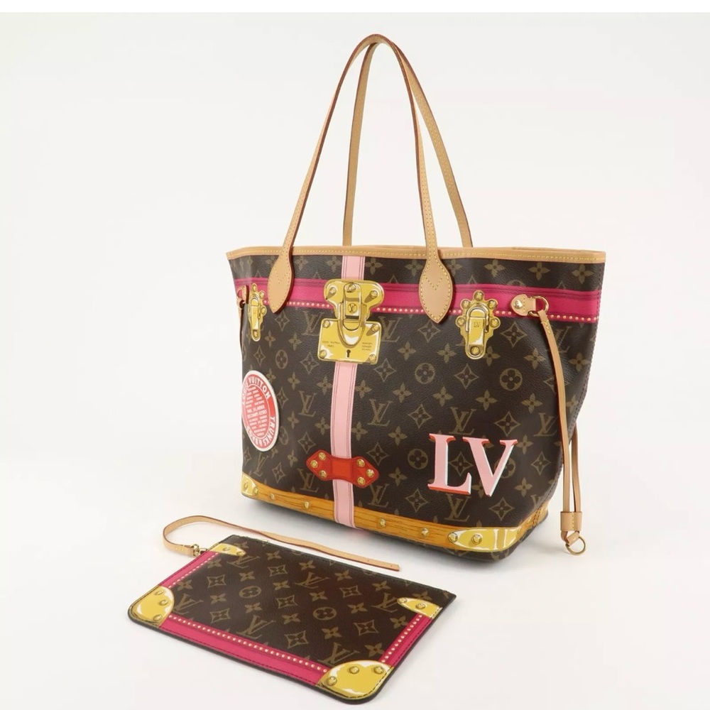 Authentic Louis Vuitton Limited Ed. Neverfull MM summer trunk with pouch NEW